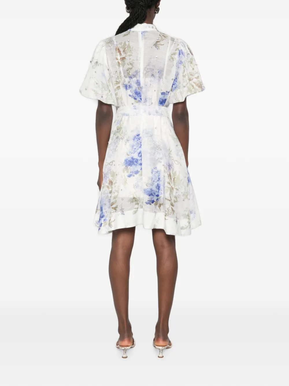 Paper Lace Mini-blousejurk verfraaid met kristallen en bloemenprint Wit