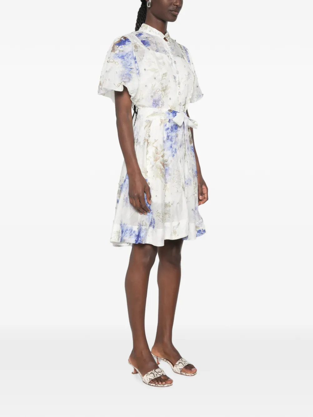 Paper Lace Mini-blousejurk verfraaid met kristallen en bloemenprint Wit