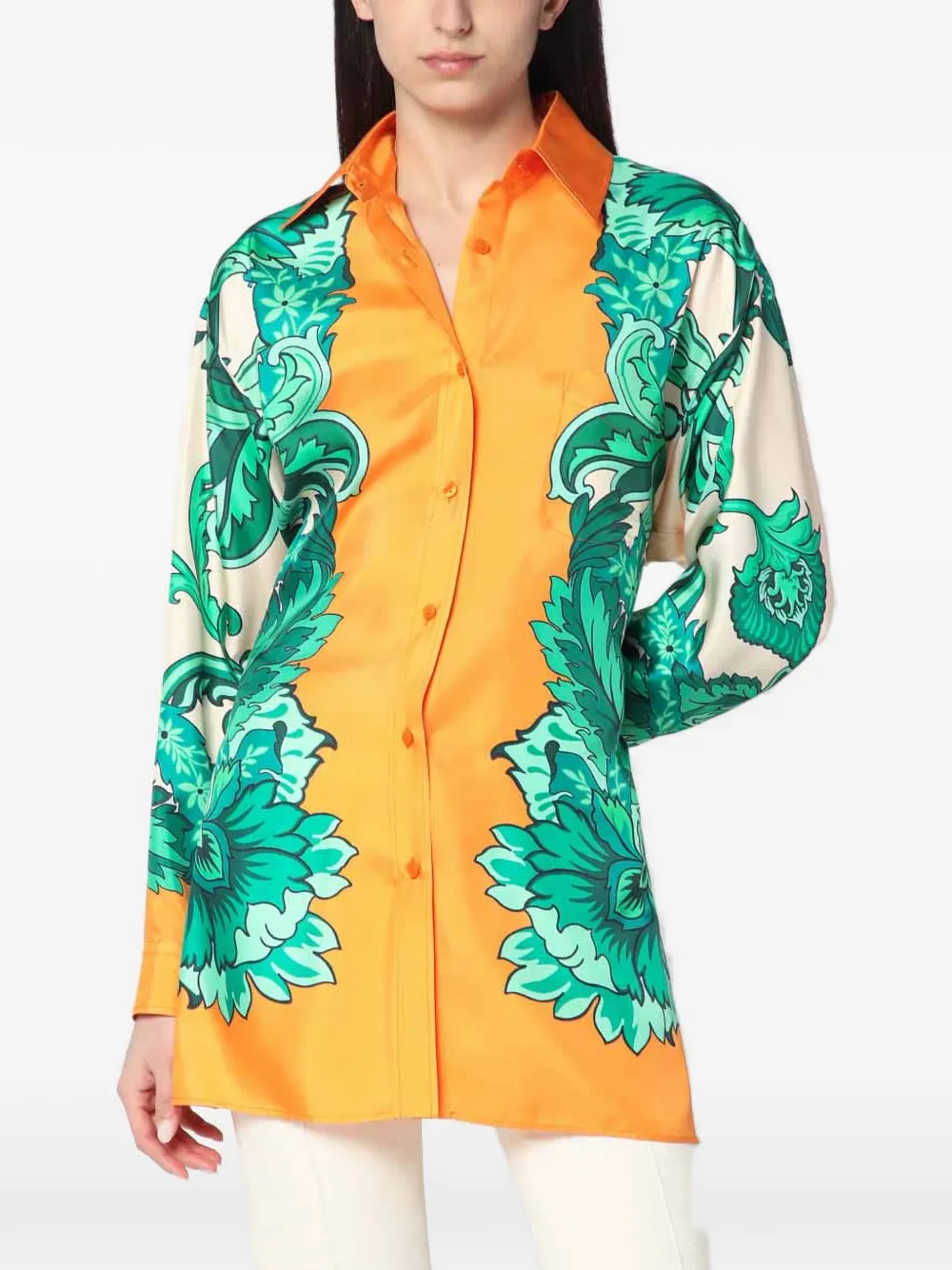 ETRO floral-print gathered shirt - Arancione