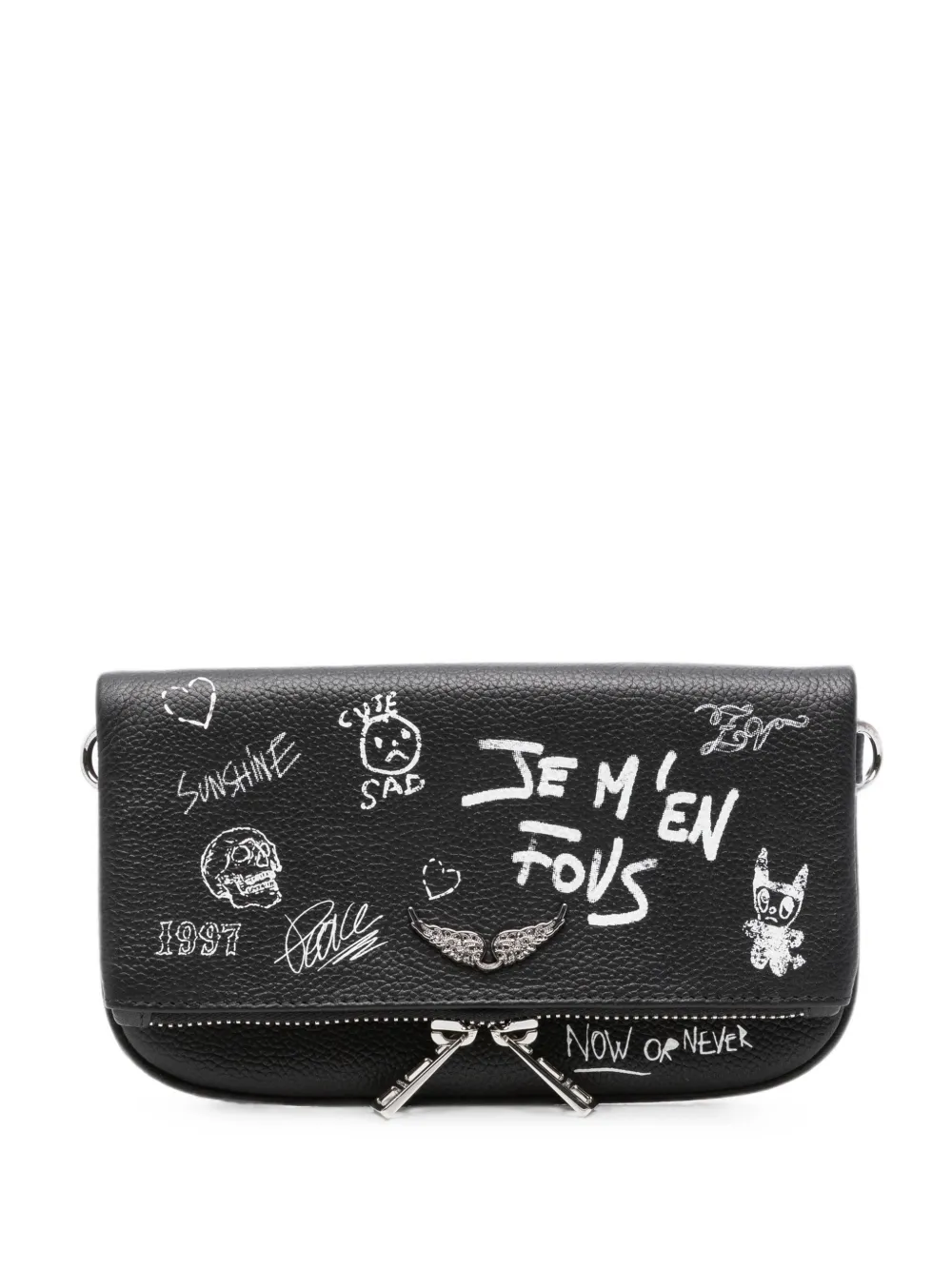 Zadig&Voltaire mini Rock graffiti-print clutch bag - Nero