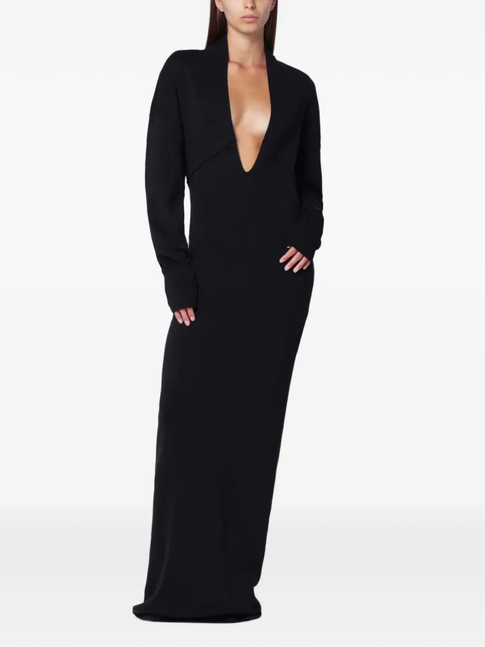 ENTIRE STUDIOS plunging-neckline long-sleeve maxi dress - Nero