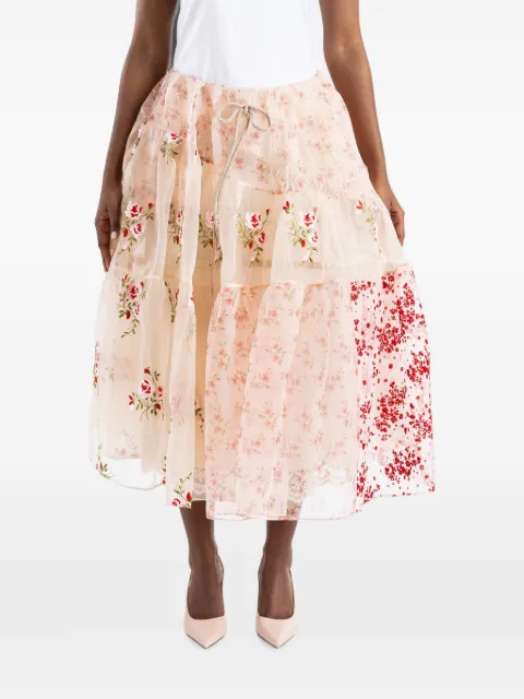 Simone Rocha patchwork floral-embroidered midi skirt