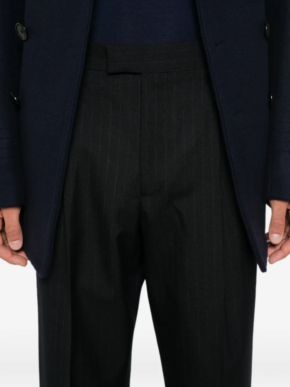 Lardini Geplooide pantalon met krijtstreep Zwart