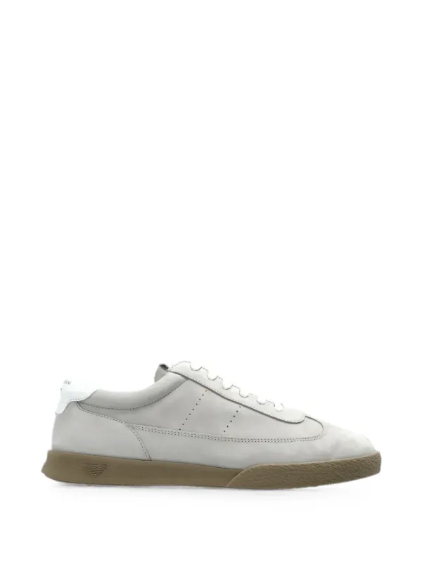 Emporio Armani Nubuck Sneakers with Perforated Details and a Rubber Sole in Grey