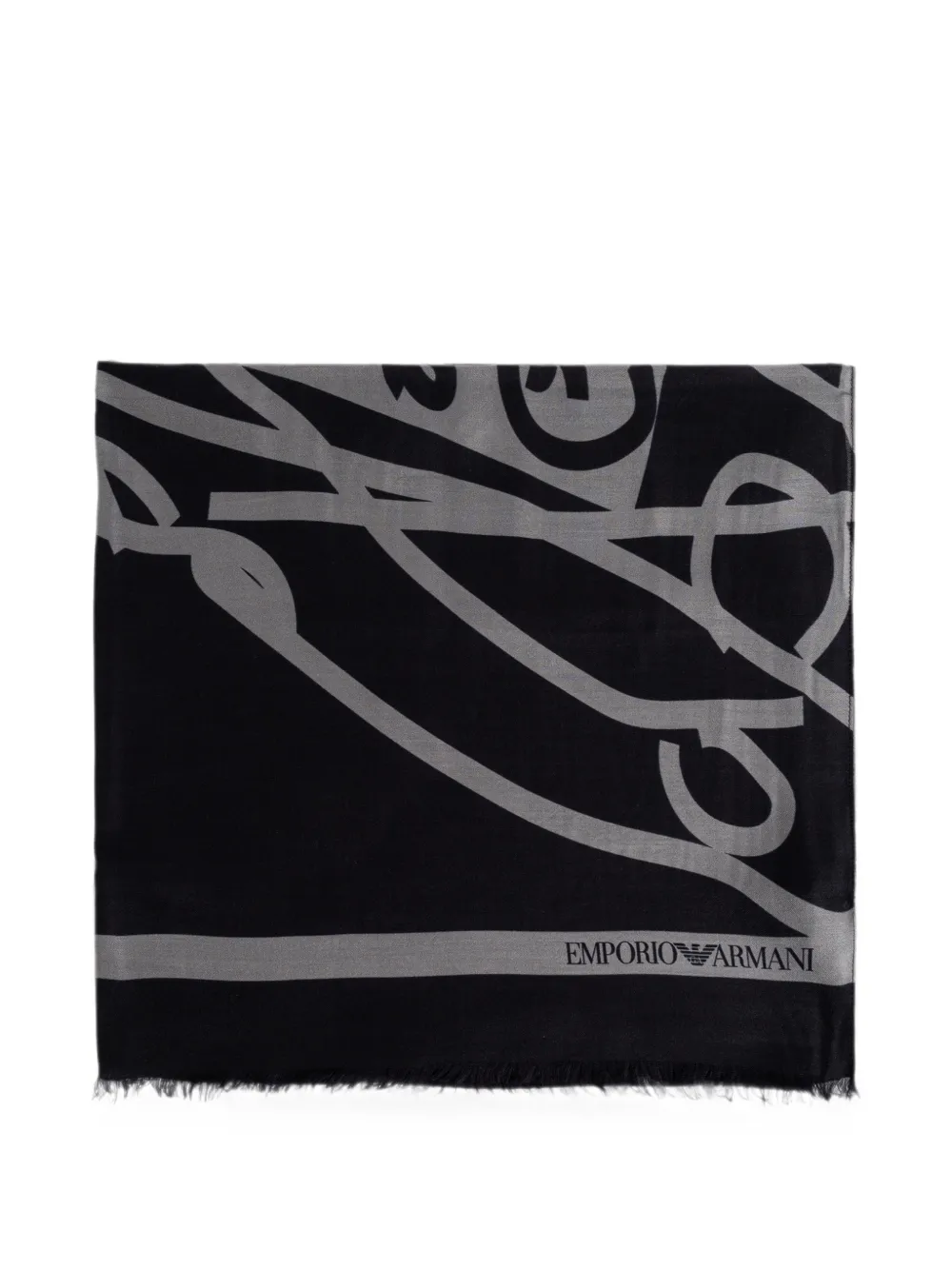 Emporio Armani logo-print frayed scarf - Nero