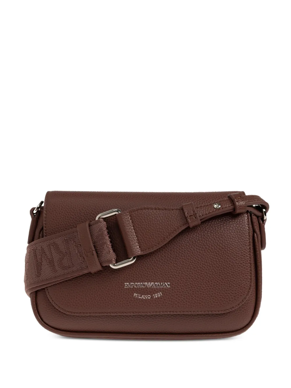 Emporio Armani logo-print pebbled-effect shoulder bag - Braun