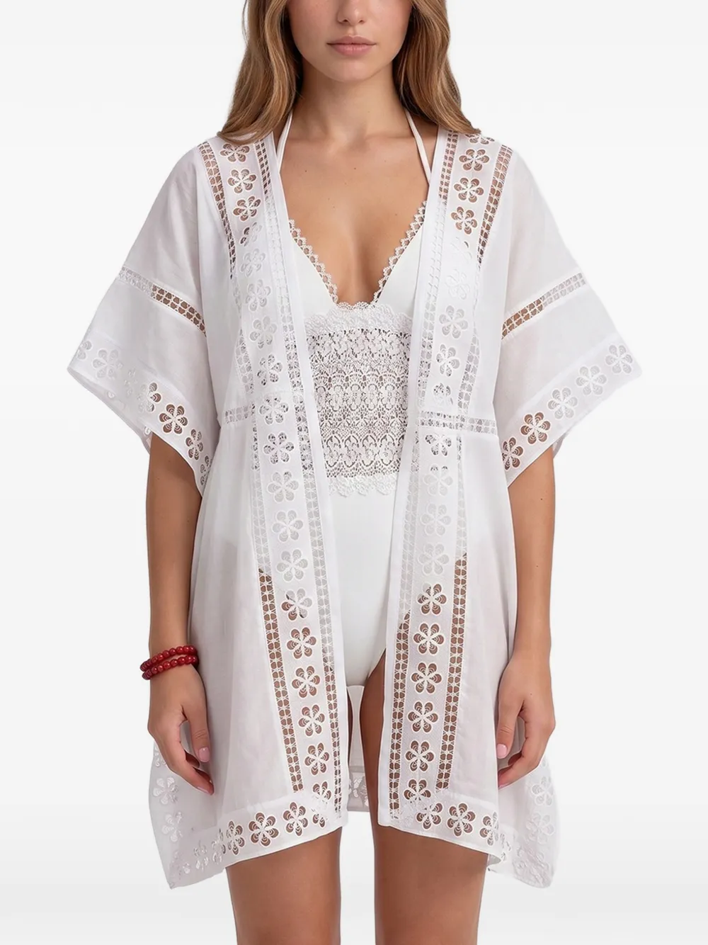 Charo Ruiz Ibiza Masie lace-trim kaftan - White