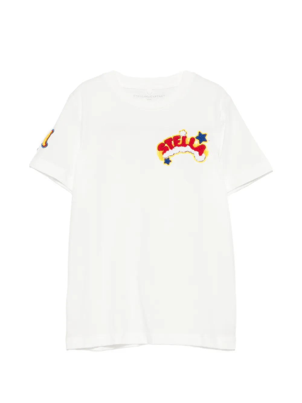 Stella McCartney Kids logo-patch rainbow-patch T-shirt - Bianco
