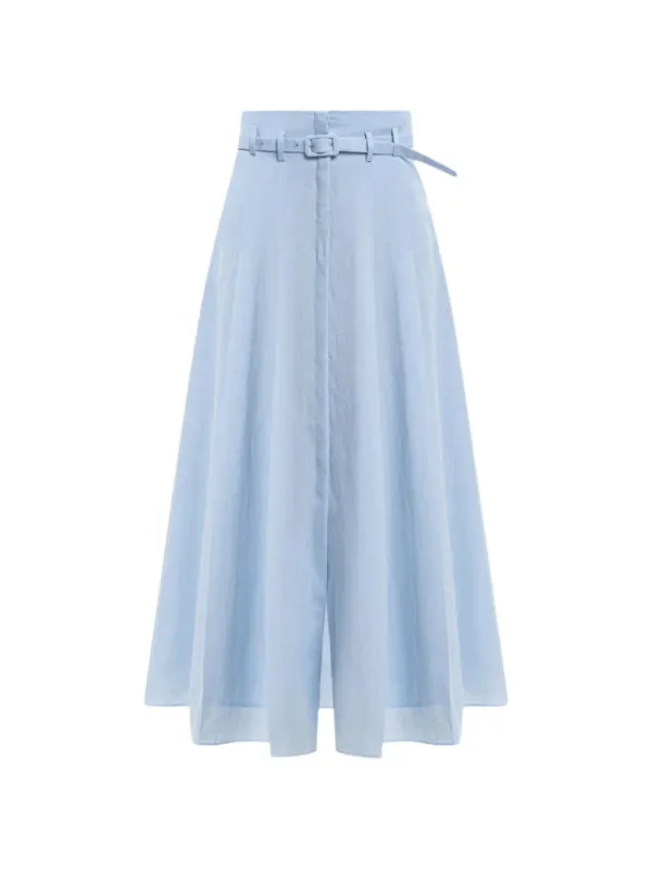 Gabriela Hearst Dugald Belted Pleated Maxi Skirt in Blue