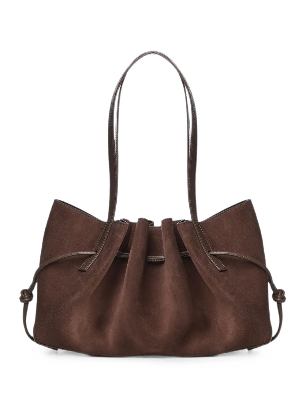 Yuzefi Scallop ruched-suede shoulder bag - Marrone