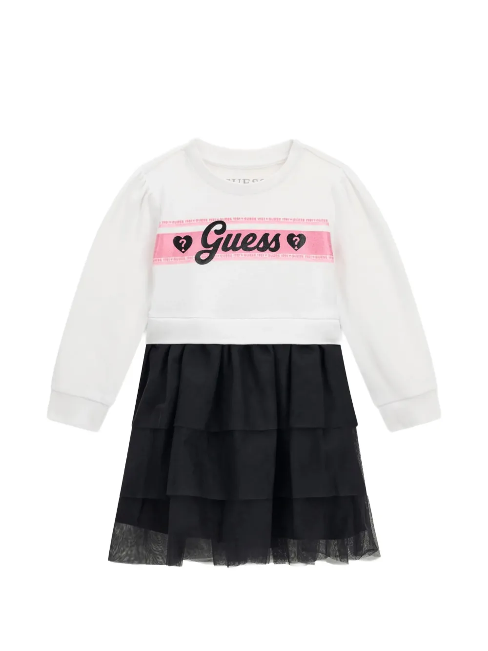 guess kids logo-print ruffled dress - Bianco