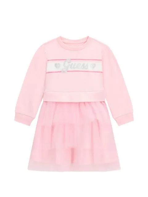 guess kids logo-print tiered dress