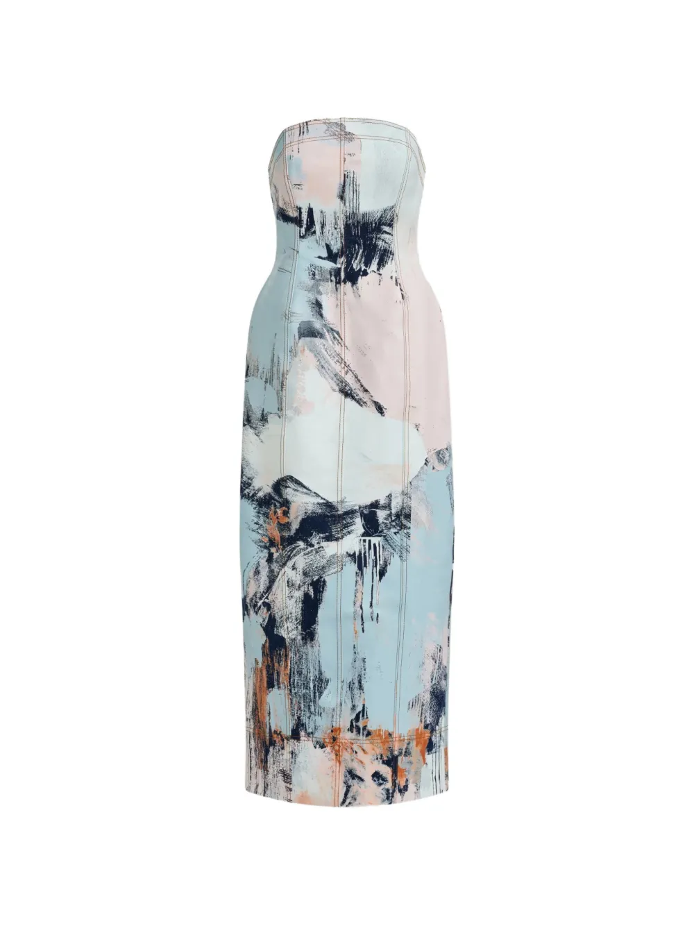 Aje Lettera brush-stroke denim midi dress - Blu
