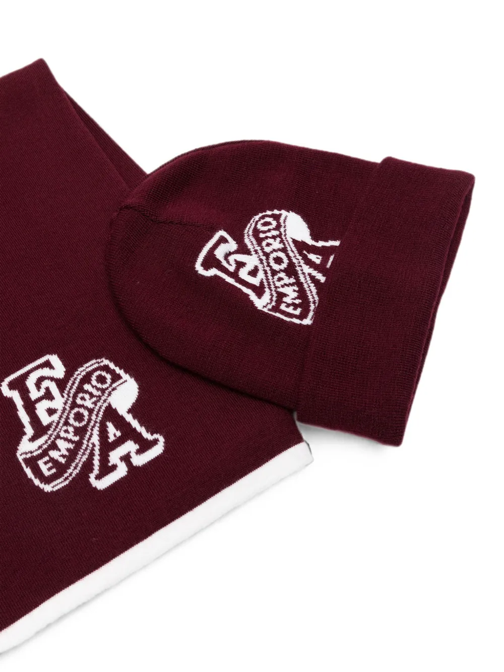 Emporio Armani Kids Muts en sjaal met logo-intarsia Rood
