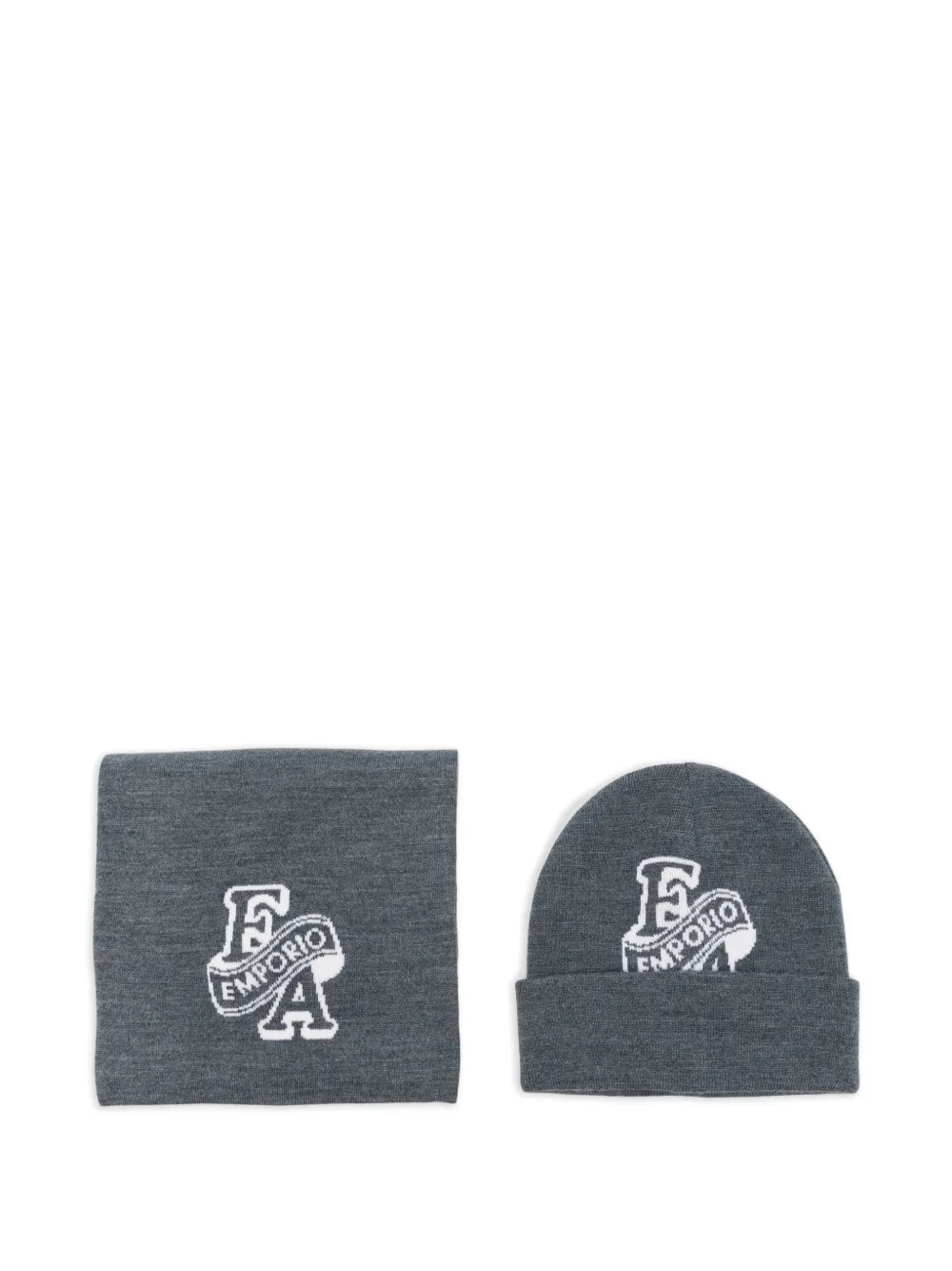 Emporio Armani Kids' Logo-intarsia Beanie Hat Scarf Set In Grey
