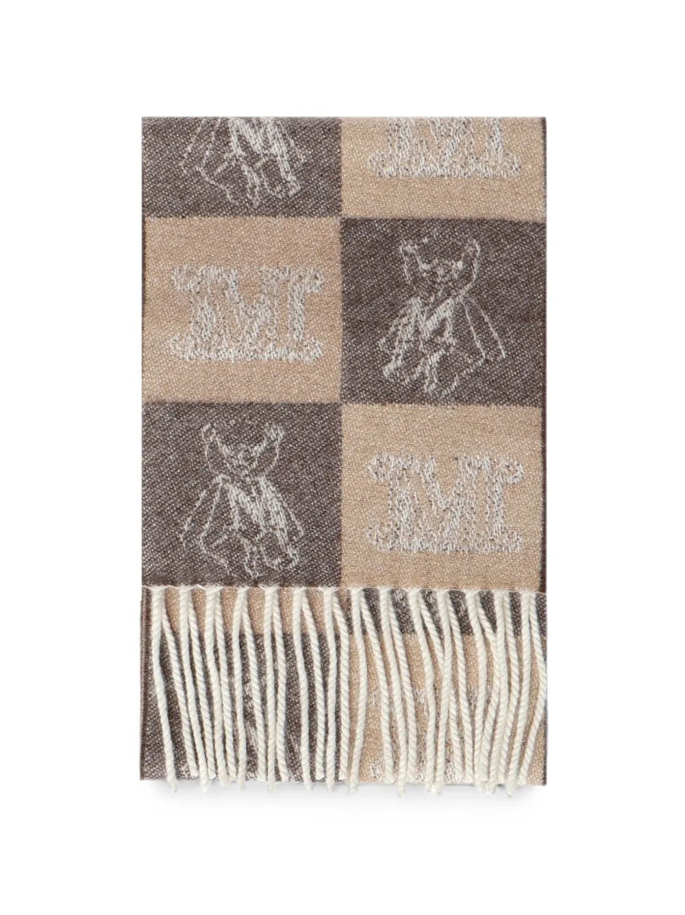 Max Mara monogram-jacquard fringed scarf - Braun