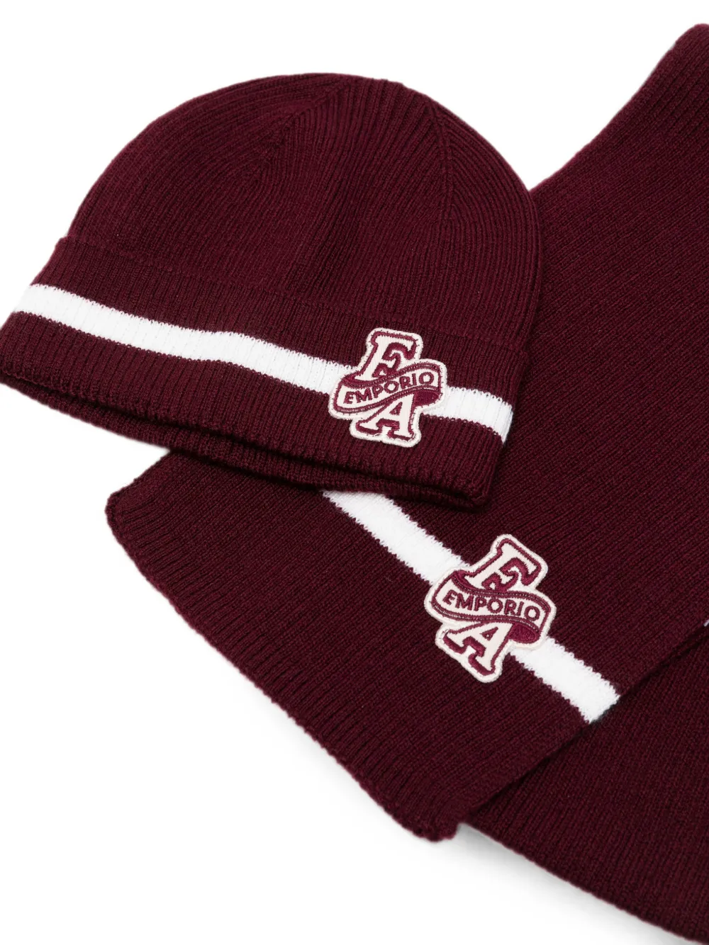Emporio Armani Kids Gestreept sjaalset met logo-patch Rood