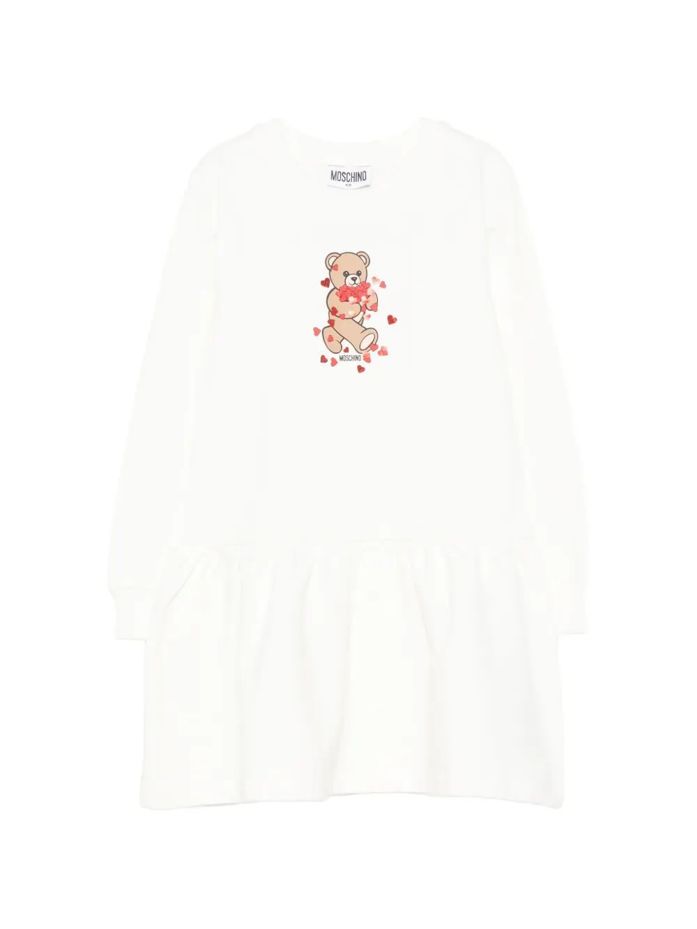 Moschino Kids teddy bear-print ruffled dress - Weiß