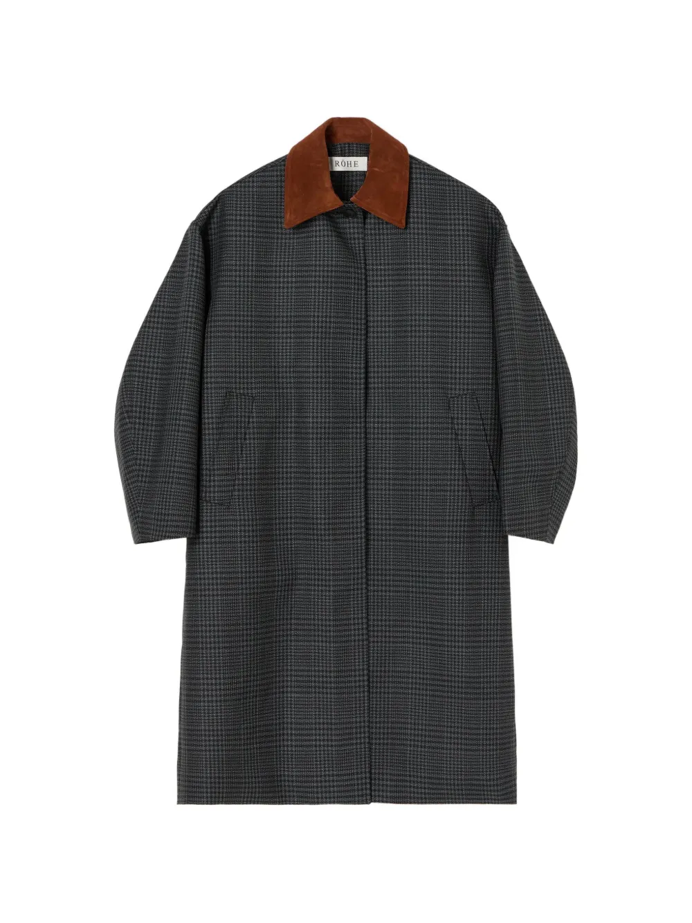 Róhe suede-collar check trench coat - Grigio
