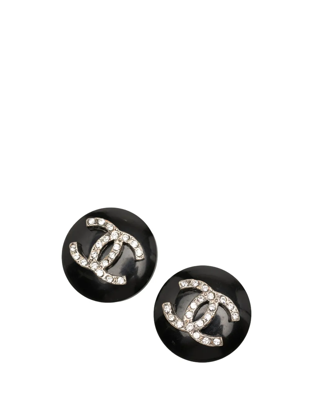 CHANEL Pre-Owned 1996 CC Resin Strass Round Clip On Earrings costume earrings - Nero