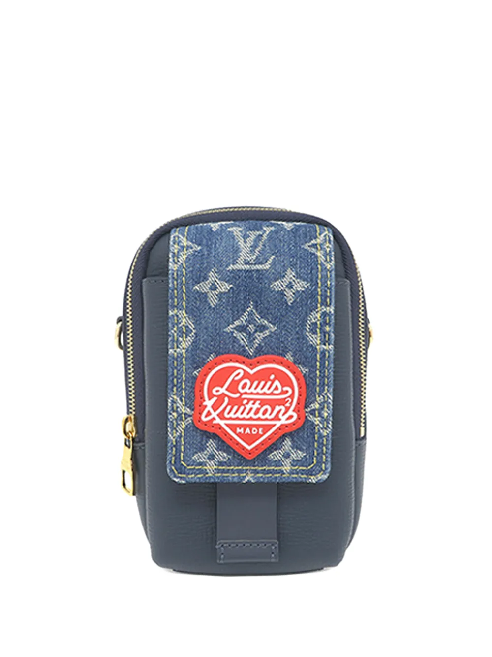 Louis Vuitton Pre-Owned 2021-2026 Nigo Monogram Denim and Taurillon Double Phone Pouch crossbody bag - Blu