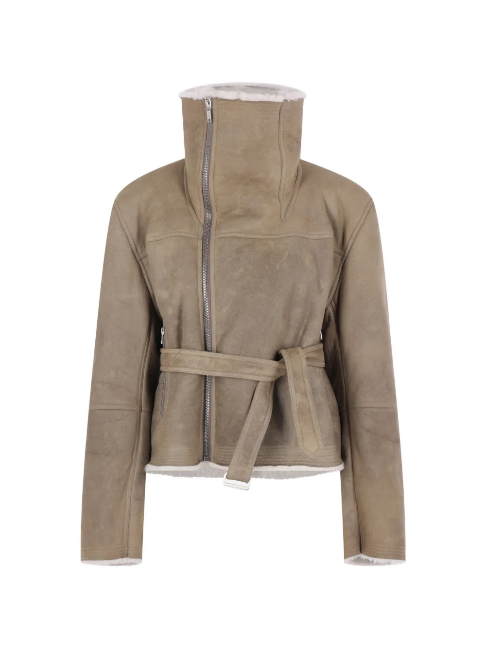 Rick Owens Cropped Flight belted shearling jacket - Toni neutri