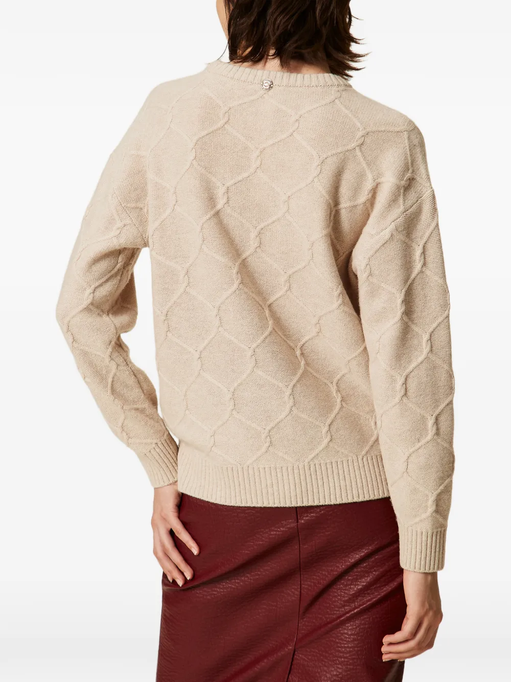 TWINSET Gebreide trui met geborduurde bloemen Beige