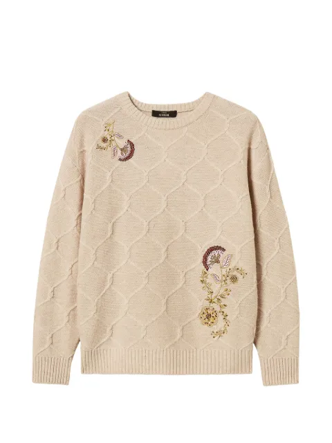 TWINSET floral-embroidered diamond-knit sweater