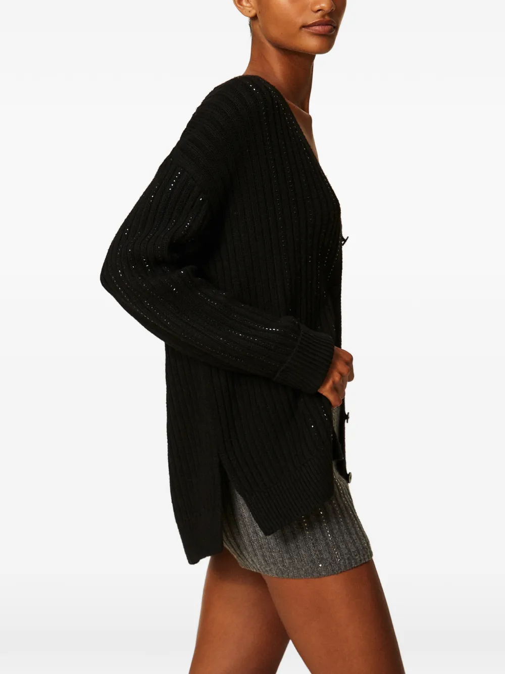 TWINSET wool blend cardigan with rhinestones Zwart