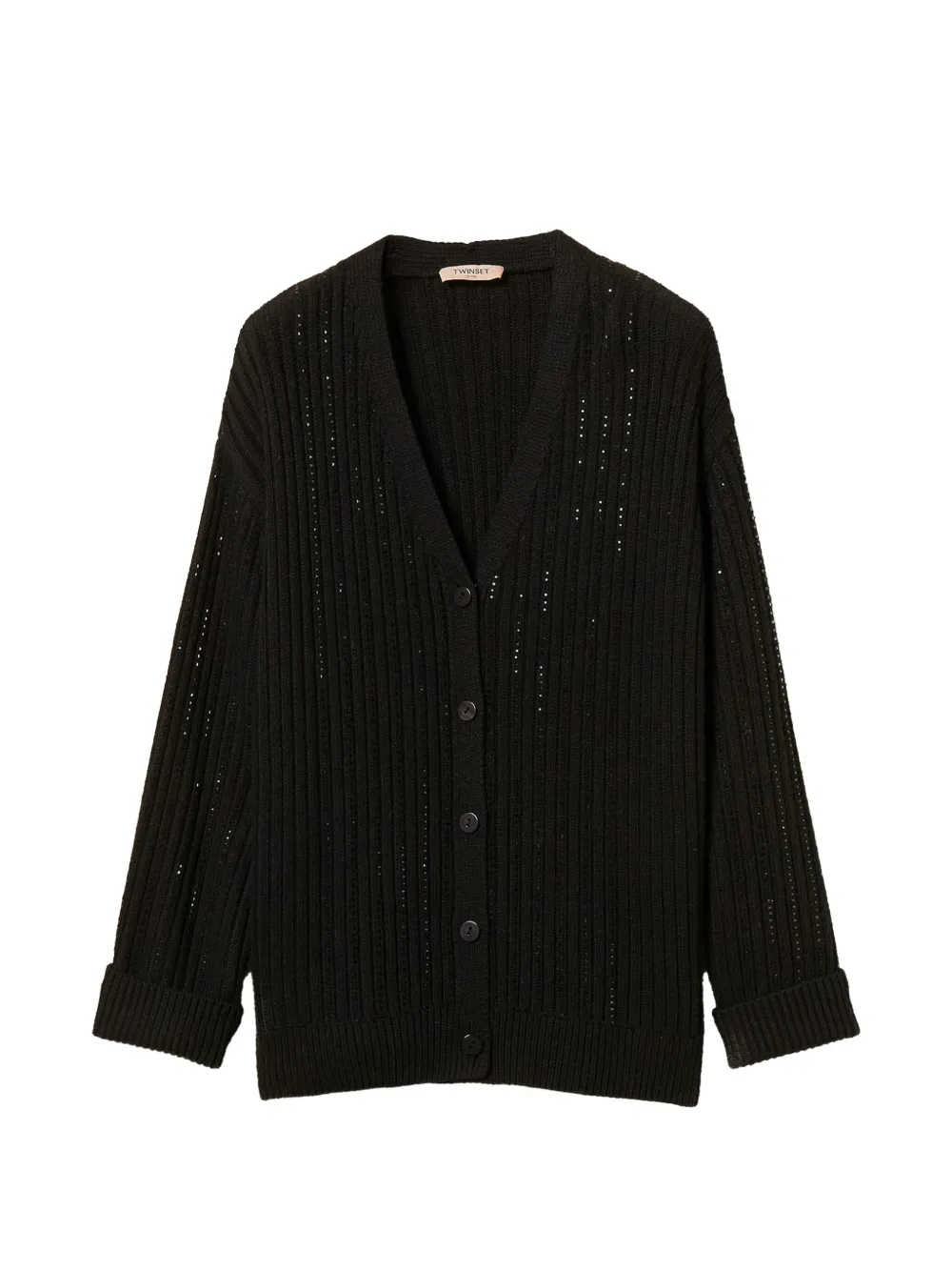 TWINSET wool blend cardigan with rhinestones - Nero