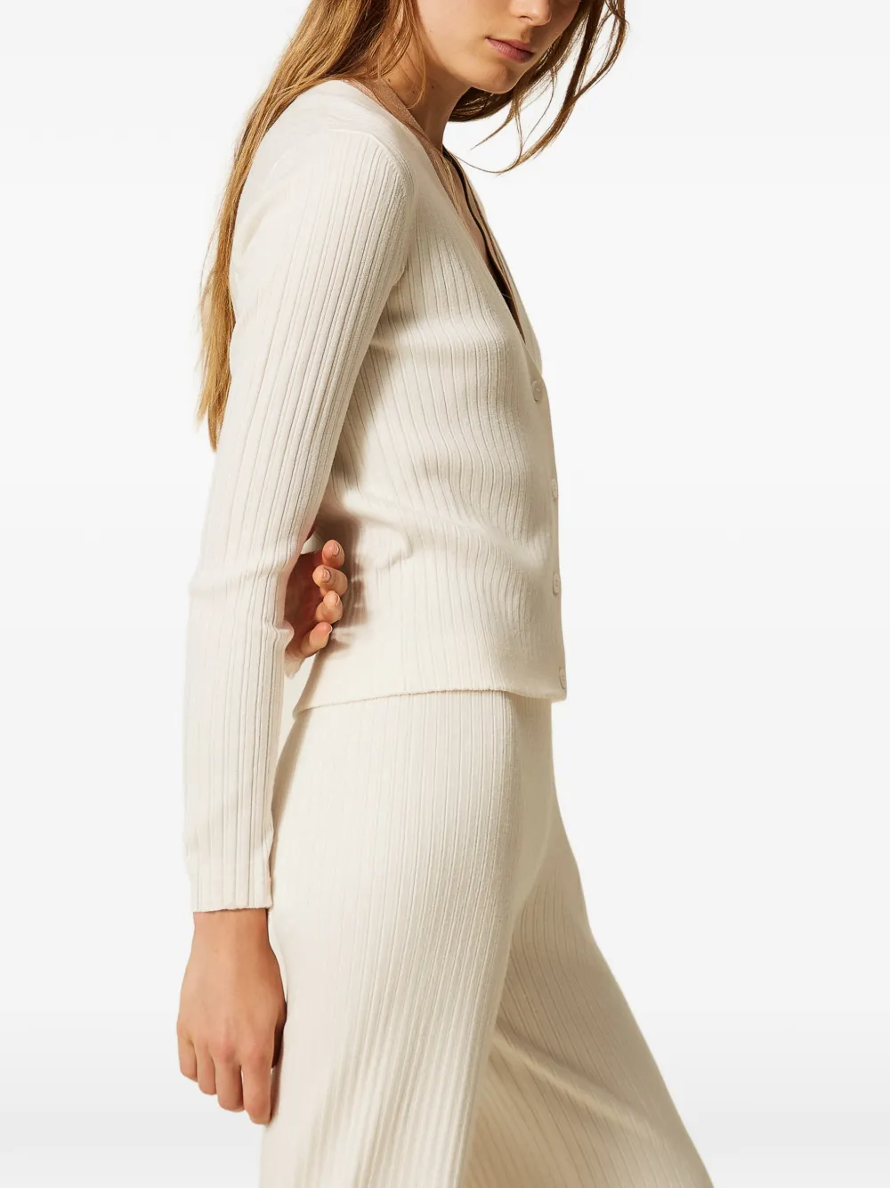 TWINSET Geribbeld trompe l'oeil vest Wit