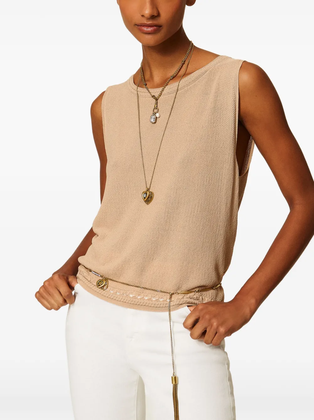 TWINSET Gebreide top met franje Beige