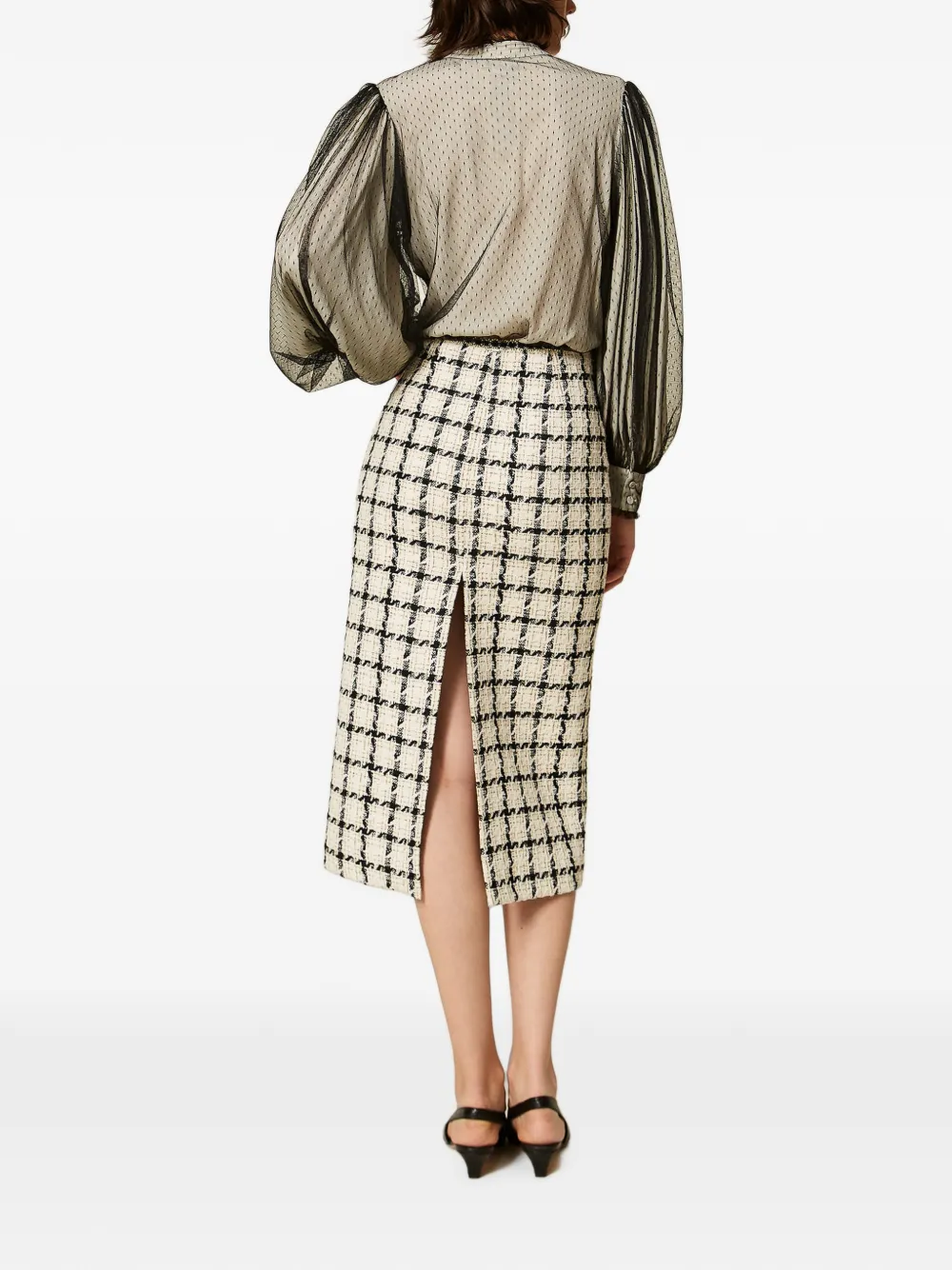 TWINSET midi bouclé skirt with check pattern Beige