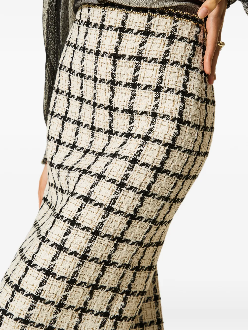 TWINSET midi bouclé skirt with check pattern Beige