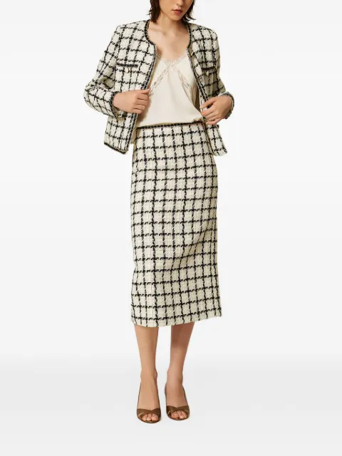 TWINSET midi bouclé skirt with check pattern