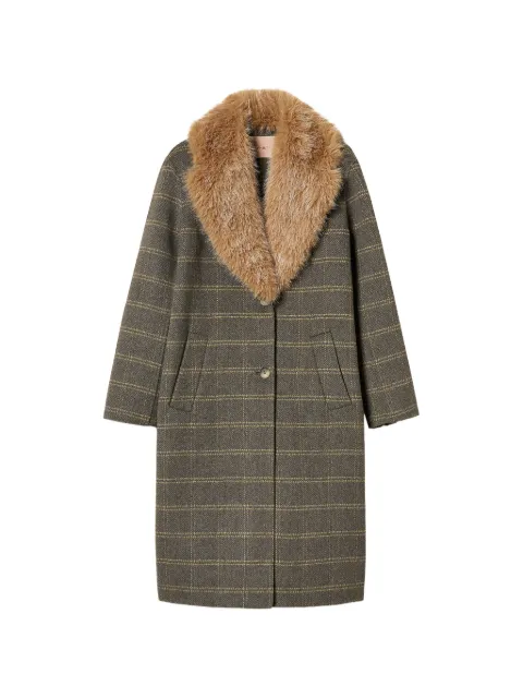 TWINSET Karierter Wollmantel mit Faux Fur