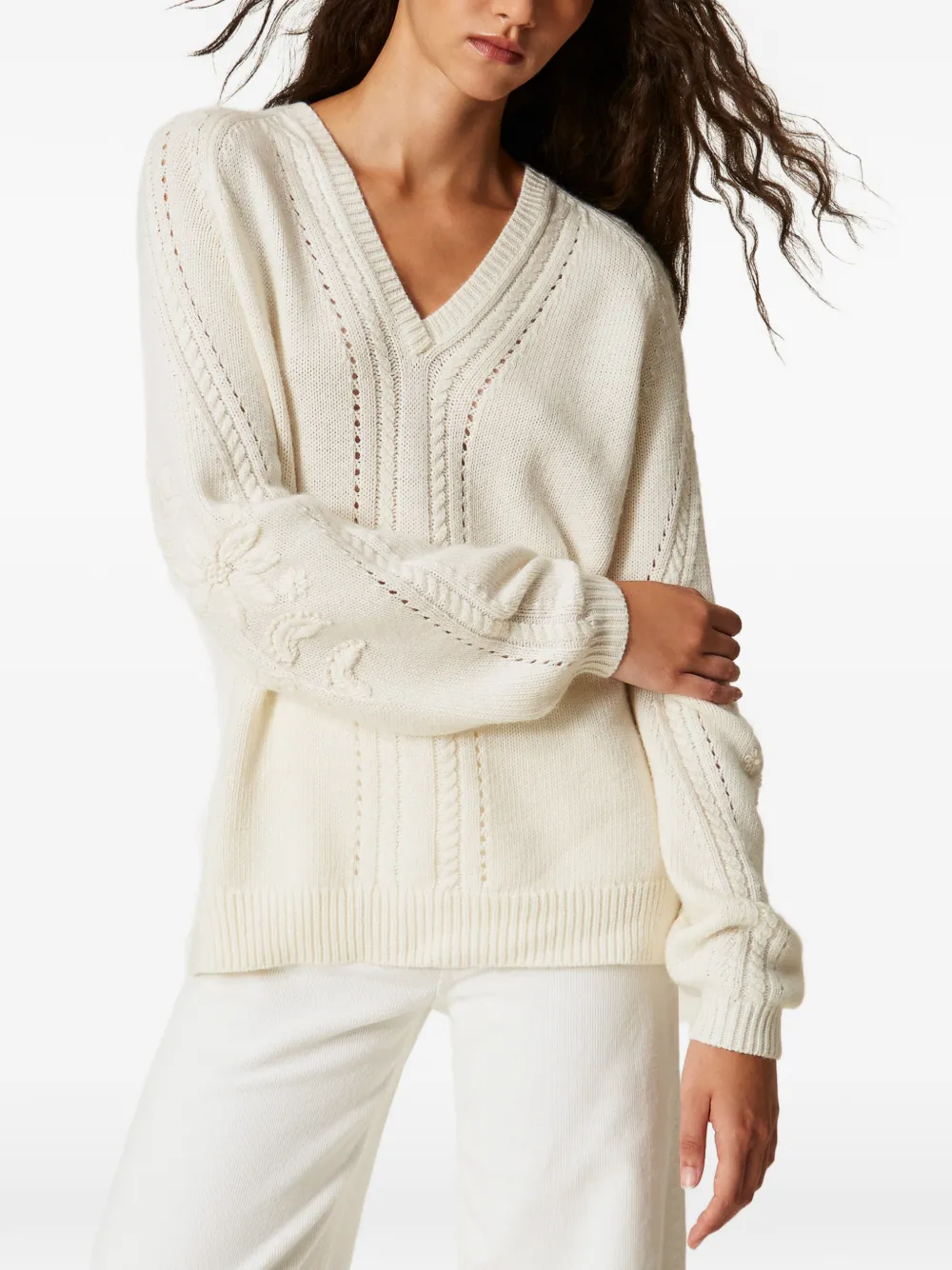 TWINSET wool blend jumper with embroidery Beige