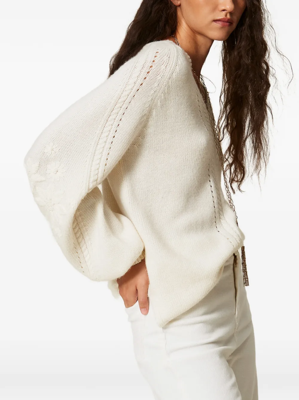 TWINSET wool blend jumper with embroidery Beige