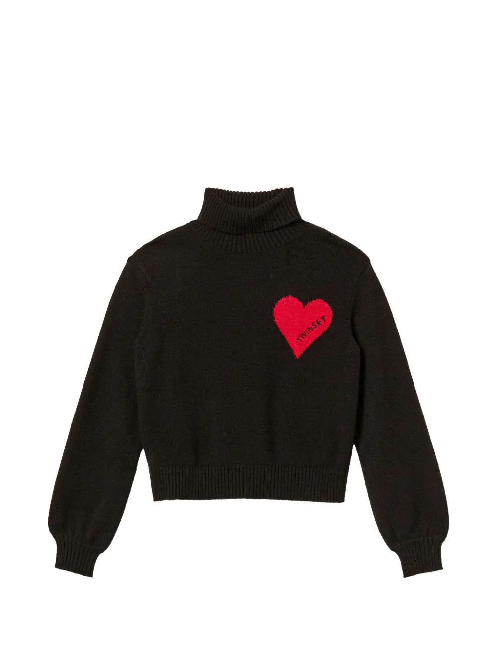TWINSET Kids heart-intarsia turtleneck sweater - Black