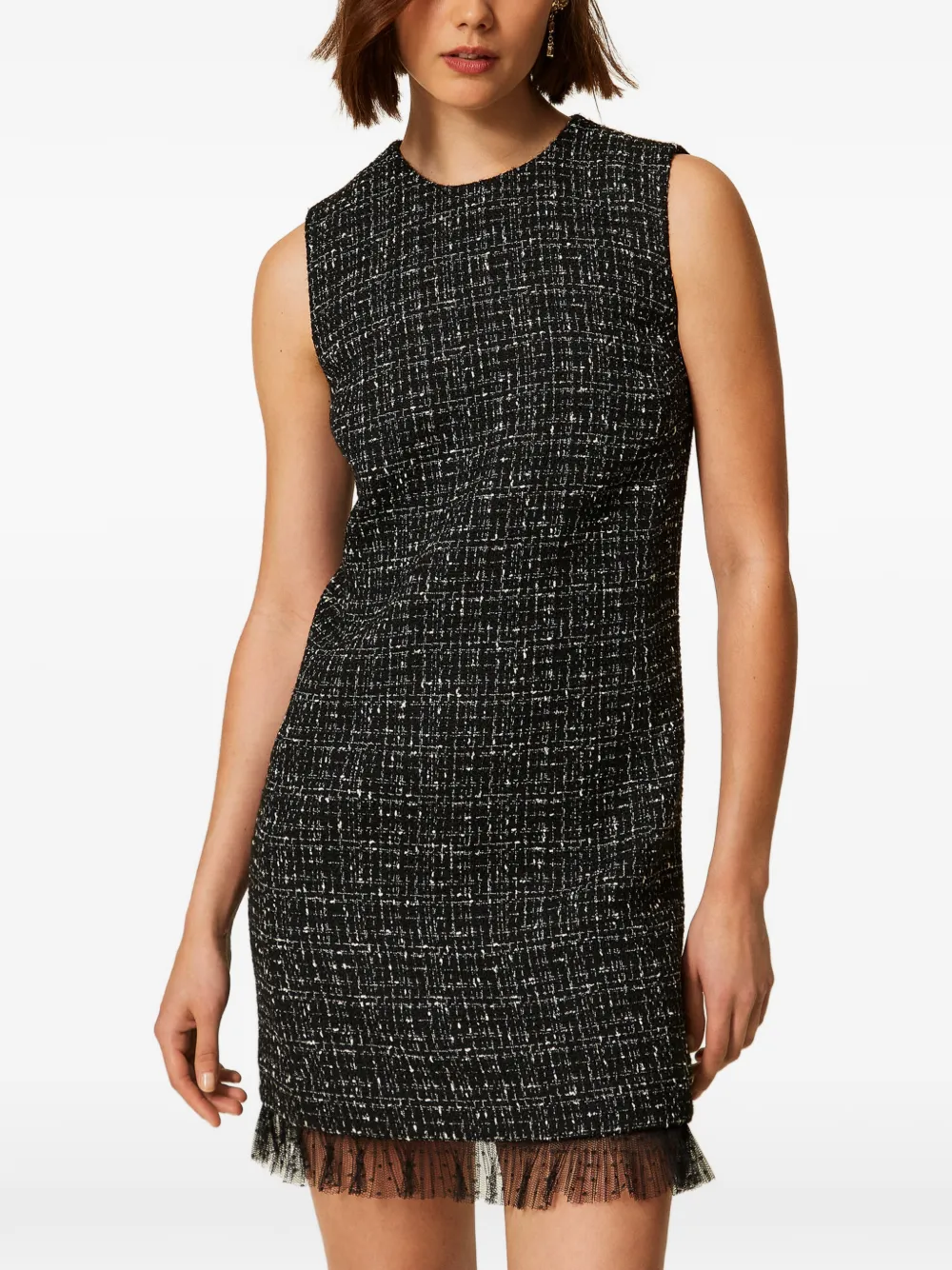 TWINSET Korte jurk van bouclé en plumetis tule Zwart