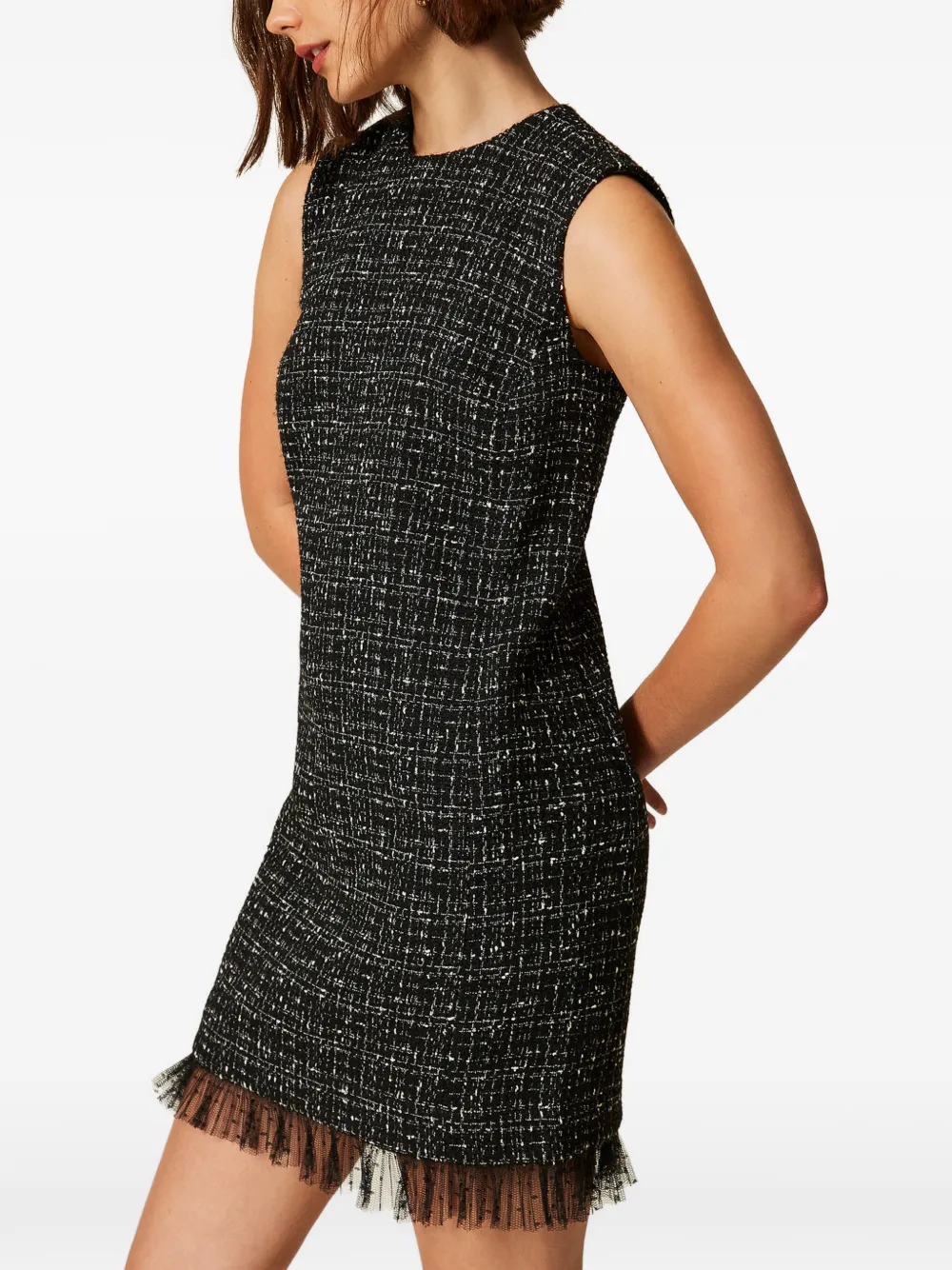 TWINSET Korte jurk van bouclé en plumetis tule Zwart