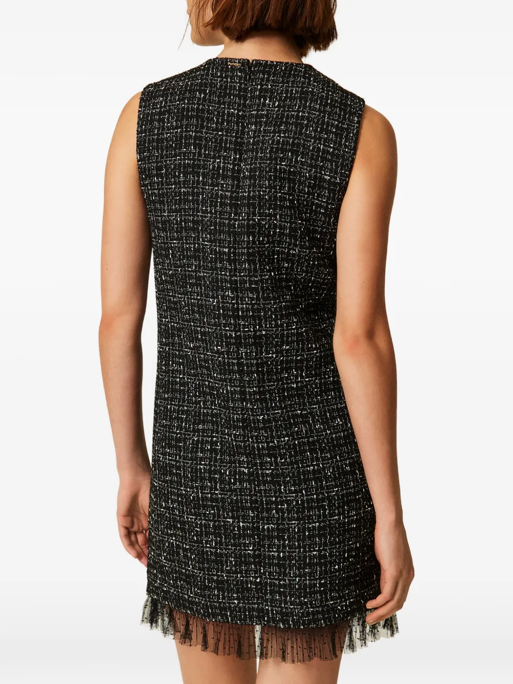TWINSET Korte jurk van bouclé en plumetis tule Zwart