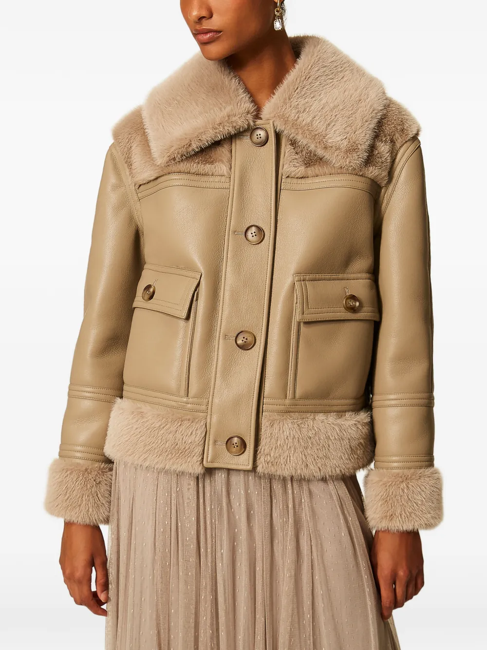 TWINSET Jack met leren effect en afwerking van imitatiebont Beige