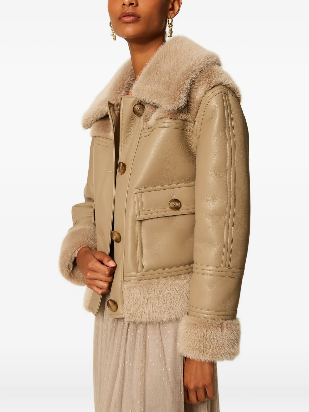 TWINSET Jack met leren effect en afwerking van imitatiebont Beige
