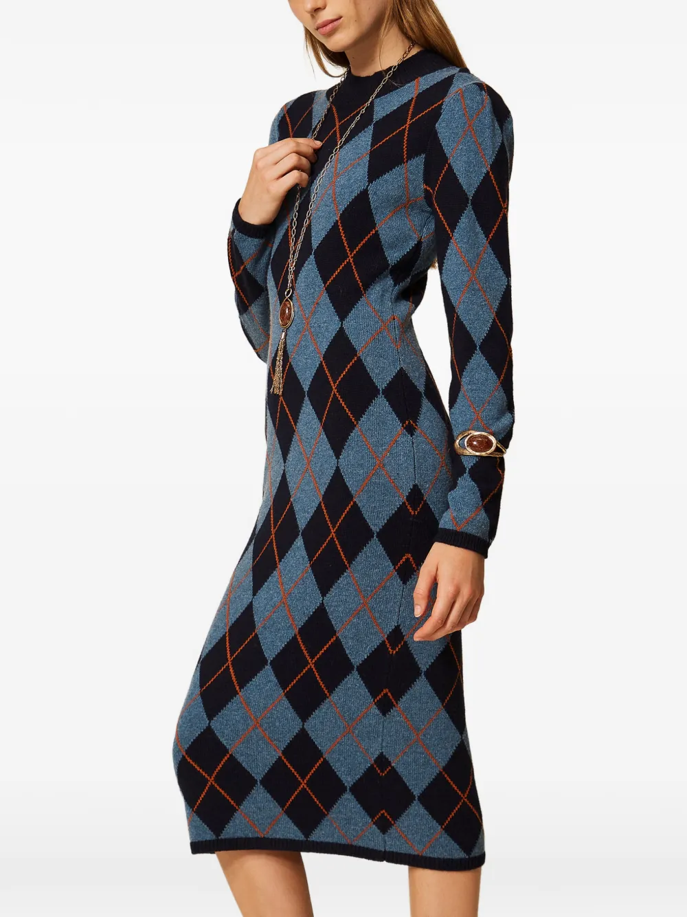 TWINSET Gebreide maxi-jurk met diamant-jacquard Blauw