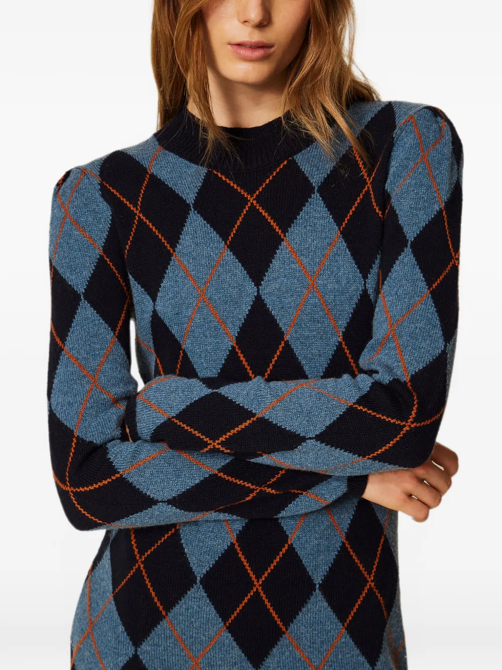 TWINSET Gebreide maxi-jurk met diamant-jacquard Blauw