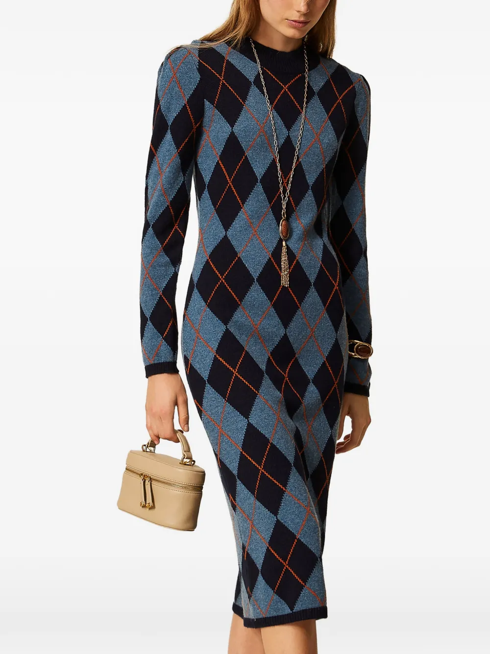 TWINSET Gebreide maxi-jurk met diamant-jacquard Blauw