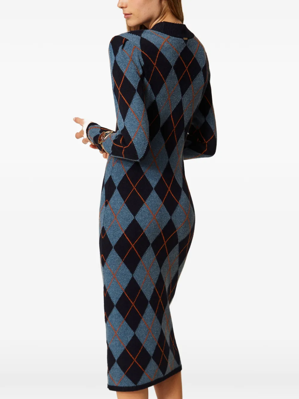 TWINSET Gebreide maxi-jurk met diamant-jacquard Blauw