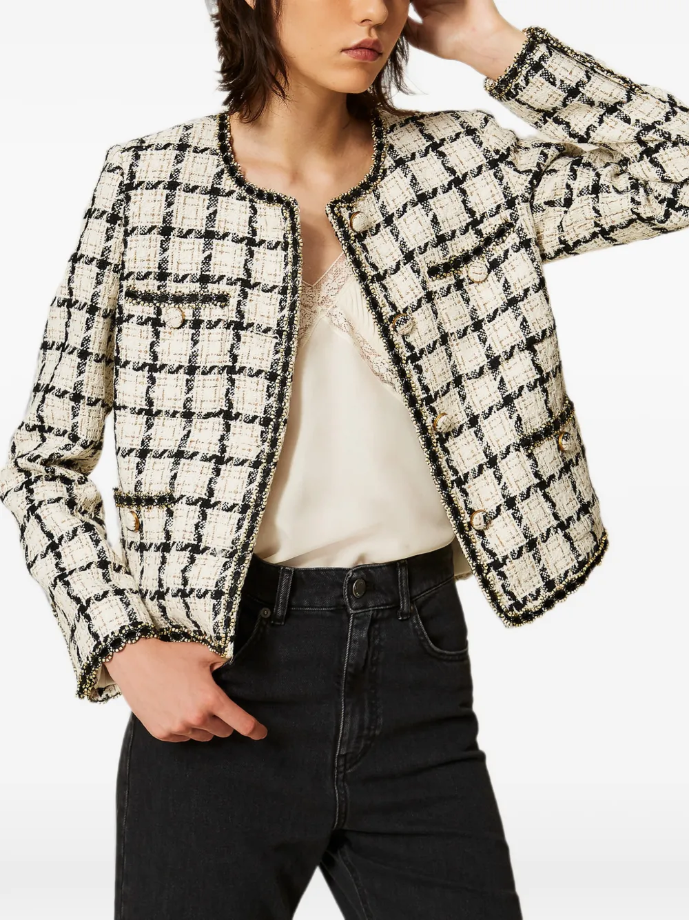TWINSET Bouclé jack met geruit patroon Beige