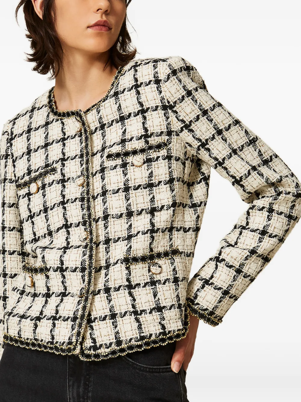 TWINSET Bouclé jack met geruit patroon Beige